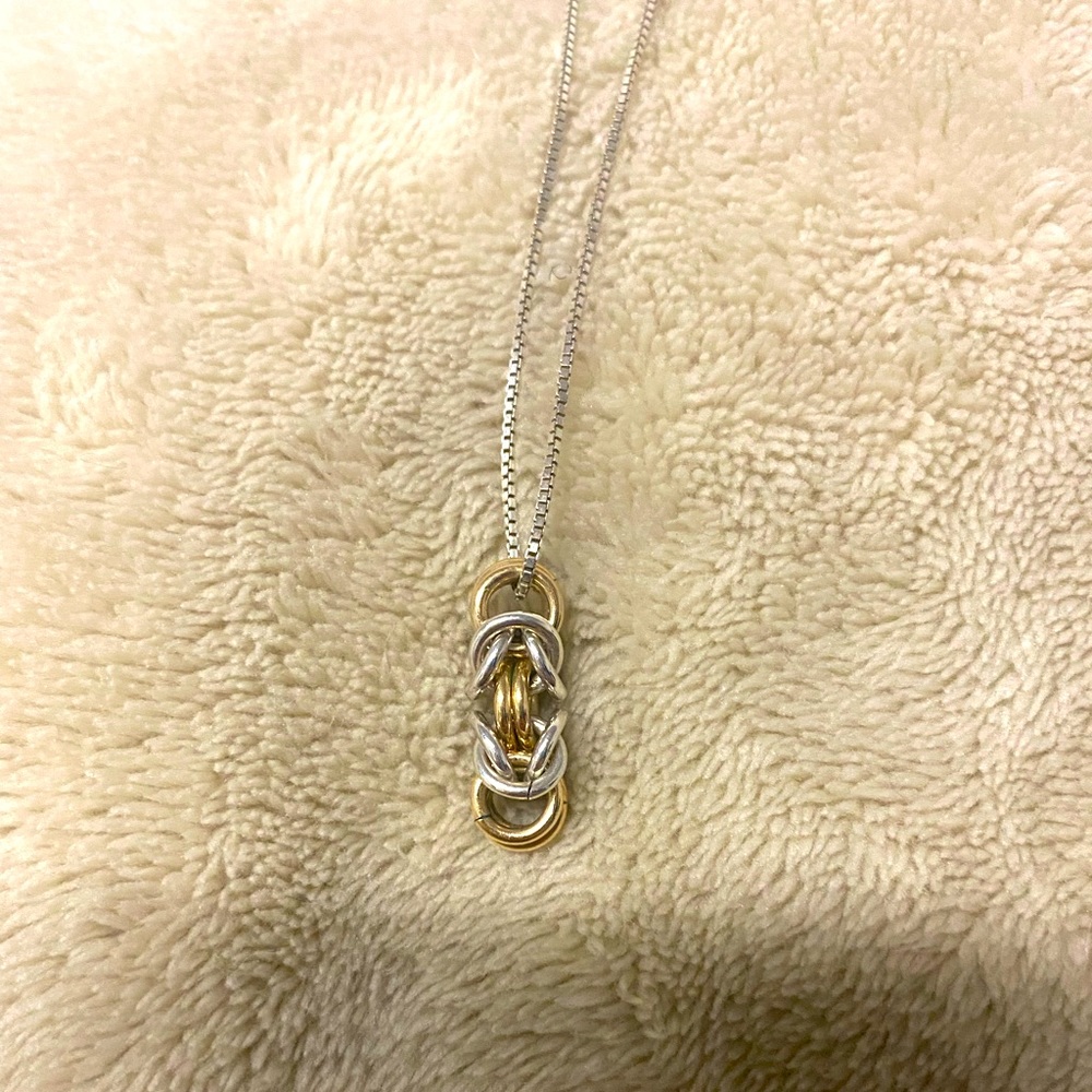 Byzantine Pendant made of  Sterling Silver & Gold-fill jump rings.